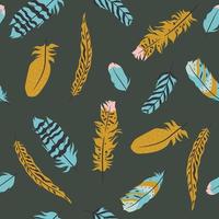 Feathers seamless pattern in boho style. Vector graphics.