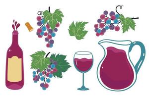 Set of wine graphic elements isolated on white background. Vector graphics.