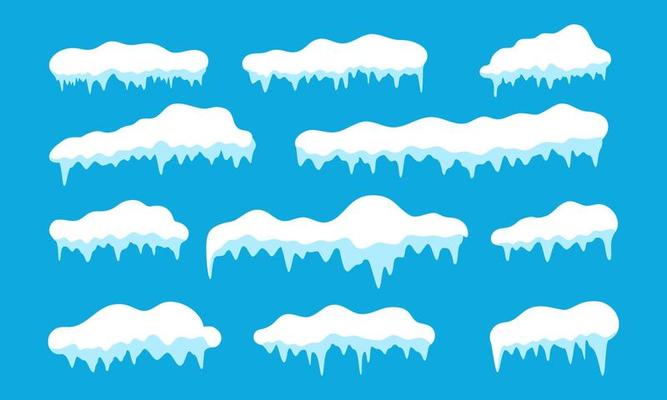 Snow is melting in many forms. Snow on a blue background