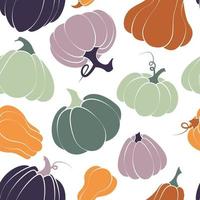 Seamless pattern of colorful pumpkins. Flat style. Vector illustration.