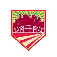 Skyscrapers and Bridge Retro Crest vector