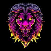 ilustración vectorial vista frontal colorida de la cabeza de un león con una pose de gruñido ilustración vintage vector
