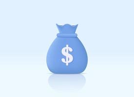 3D render money bag, money saving, investment, income, salary vector concept. 3d vector design illustration