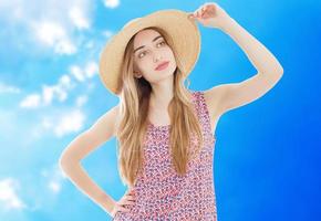 Lady in hat at the vacation summer concept isolation photo