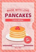 Vintage poster for breakfast with delicious stack of pancakes on pink background for print in retro style, design template for cafe vector