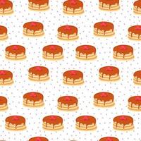 Stack of pancakes with chocolate on plate pattern on white background, cute food ornament for menu vector