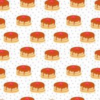 Stack of pancakes with chocolate on plate pattern on white background, cute food ornament for menu vector