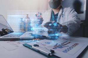 Double exposure of healthcare And Medicine concept. Doctor and modern virtual screen interface. photo