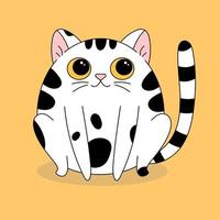 Cute cartoon isolated vector cat. Funny white round kitten with black spots