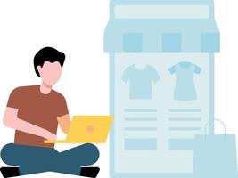 A boy is shopping online. vector