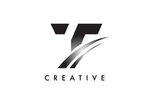 vector de diseño de logotipo de letra t con líneas curvas de swoosh y aspecto creativo