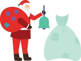 Santa carries a gift bag over his shoulder. vector