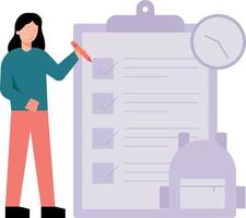 Girl marking list on clipboard. vector