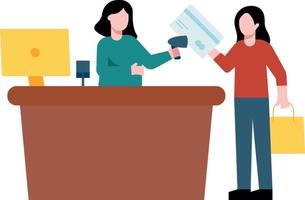 The girl is paying by card at the counter. vector