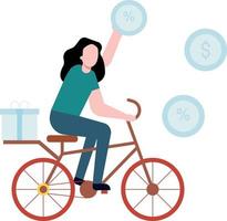 The girl is making a delivery on a bicycle. vector