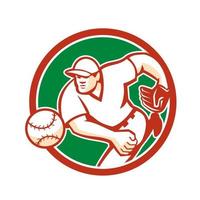 American Baseball Pitcher Throwing Ball Circle Retro vector