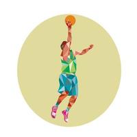 Basketball Player Lay Up Rebounding Ball Low Polygon vector