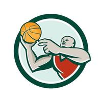 jugador de baloncesto colocar bola círculo retro vector