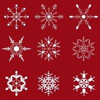 snow flakes collection with red background