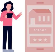 A girl is looking at a house for sale online. vector