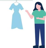 The girl is looking at the dress. vector