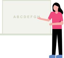 A female teacher teaches on the board. vector