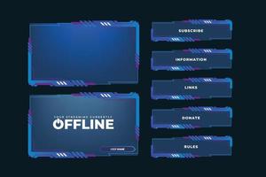 Simple gaming screen panel and overlay design with offline screen vector. Live streaming overlay and broadcast border design with blue color. Online user interface vector with abstract shapes.