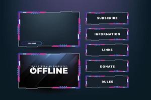 Simple futuristic gaming screen panel vector with abstract shapes. Online game streaming overlay and user interface design with pink and blue colors. Metallic gaming overlay panel vector.