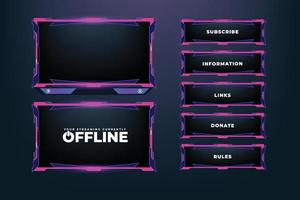 Live streaming overlay vector with girly pink color borders. A futuristic broadcast screen panel for online gamers with buttons. Online gaming screen border design for girl gamers.