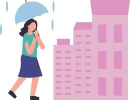 The girl is walking in the rain with an umbrella. vector