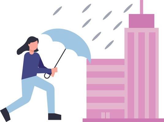 A girl running in heavy rain.