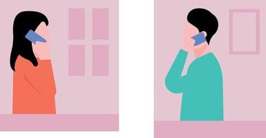 A boy and a girl are talking on the phone. vector