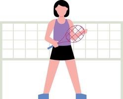 chica de pie con bádminton. vector