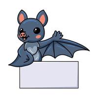 Cute little bat cartoon with blank sign vector