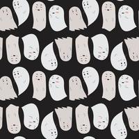 Black halloween seamless pattern with diverse ghosts. vector