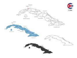 4 estilo de ilustración de vector de mapa de cuba tienen todas las provincias y marcan la ciudad capital de cuba. por estilo de simplicidad de contorno negro delgado y estilo de sombra oscura. aislado sobre fondo blanco.