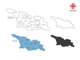 4 estilo de ilustración de vector de mapa de georgia tiene toda la provincia y marca la ciudad capital de georgia. por estilo de simplicidad de contorno negro delgado y estilo de sombra oscura. aislado sobre fondo blanco.