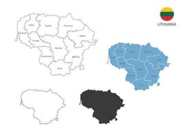 4 estilo de lituania mapa ilustración vectorial tiene toda la provincia y marca la ciudad capital de lituania. por estilo de simplicidad de contorno negro delgado y estilo de sombra oscura. aislado sobre fondo blanco. vector