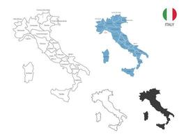 4 estilo de ilustración de vector de mapa de italia tiene toda la provincia y marca la ciudad capital de italia. por estilo de simplicidad de contorno negro delgado y estilo de sombra oscura. aislado sobre fondo blanco.