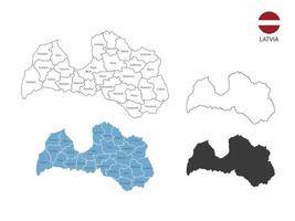 4 estilo de ilustración de vector de mapa de letonia tiene toda la provincia y marca la ciudad capital de letonia. por estilo de simplicidad de contorno negro delgado y estilo de sombra oscura. aislado sobre fondo blanco.