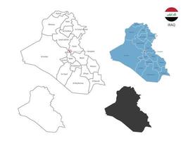 4 estilo de ilustración de vector de mapa de irak tiene toda la provincia y marca la ciudad capital de irak. por estilo de simplicidad de contorno negro delgado y estilo de sombra oscura. aislado sobre fondo blanco.