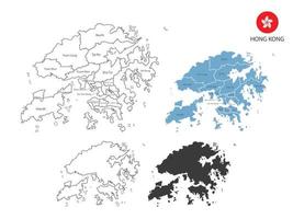 4 style of Hong Kong map vector illustration have all province and mark the capital city of Hong Kong. By thin black outline simplicity style and dark shadow style. Isolated on white background.