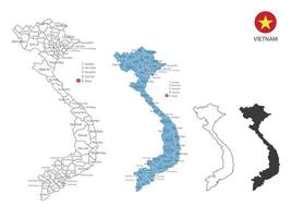 4 style of Vietnam map vector illustration have all province and mark the capital city of Vietnam. By thin black outline simplicity style and dark shadow style. Isolated on white background.