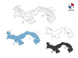 4 style of Panama map vector illustration have all province and mark the capital city of Panama. By thin black outline simplicity style and dark shadow style. Isolated on white background.