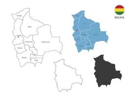 4 estilo de ilustración de vector de mapa de bolivia tiene toda la provincia y marca la ciudad capital de bolivia. por estilo de simplicidad de contorno negro delgado y estilo de sombra oscura. aislado sobre fondo blanco.