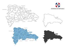 4 estilo de ilustración de vector de mapa de república dominicana tiene toda la provincia y marca la ciudad capital de república dominicana. por estilo de simplicidad de contorno negro delgado y estilo de sombra oscura.