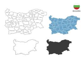 4 estilo de ilustración de vector de mapa de bulgaria tiene toda la provincia y marca la ciudad capital de bulgaria. por estilo de simplicidad de contorno negro delgado y estilo de sombra oscura. aislado sobre fondo blanco.