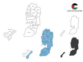 4 estilo del estado de palestina mapa ilustración vectorial tiene toda la provincia y marca la ciudad capital del estado de palestina. por estilo de simplicidad de contorno negro delgado y estilo de sombra oscura. vector