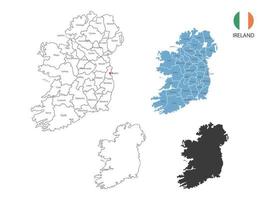 4 estilo de ilustración de vector de mapa de irlanda tiene toda la provincia y marca la ciudad capital de irlanda. por estilo de simplicidad de contorno negro delgado y estilo de sombra oscura. aislado sobre fondo blanco.