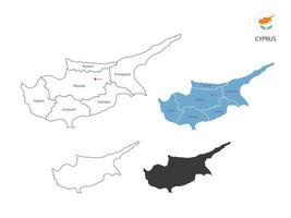 4 estilo de ilustración de vector de mapa de Chipre tiene toda la provincia y marca la ciudad capital de Chipre. por estilo de simplicidad de contorno negro delgado y estilo de sombra oscura. aislado sobre fondo blanco.